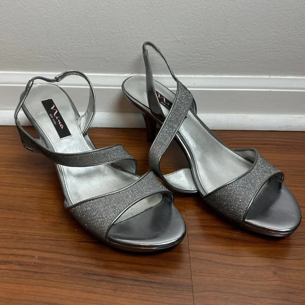 Nina Heels 10M EU 40 Silver Strappy